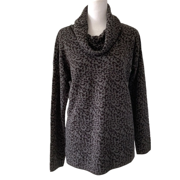 Calvin Klein small turtleneck sweater animal print black gray - Picture 1 of 12